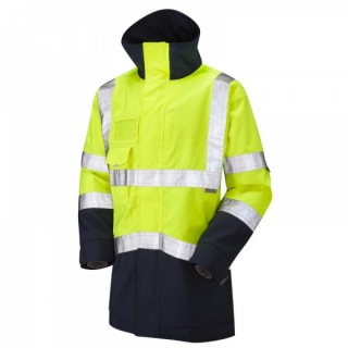 Leo Workwear A04-Y/NV ClovellyExecutiveHi Vis Jacket Yellow Navy